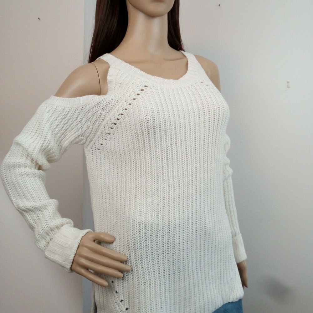 Hippie Rose Women's Cold-Shoulder Sweater Ivory - Picture 1 of 6